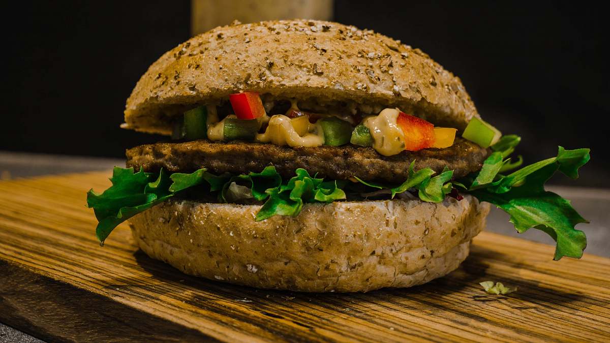 burger burger on brown board brown