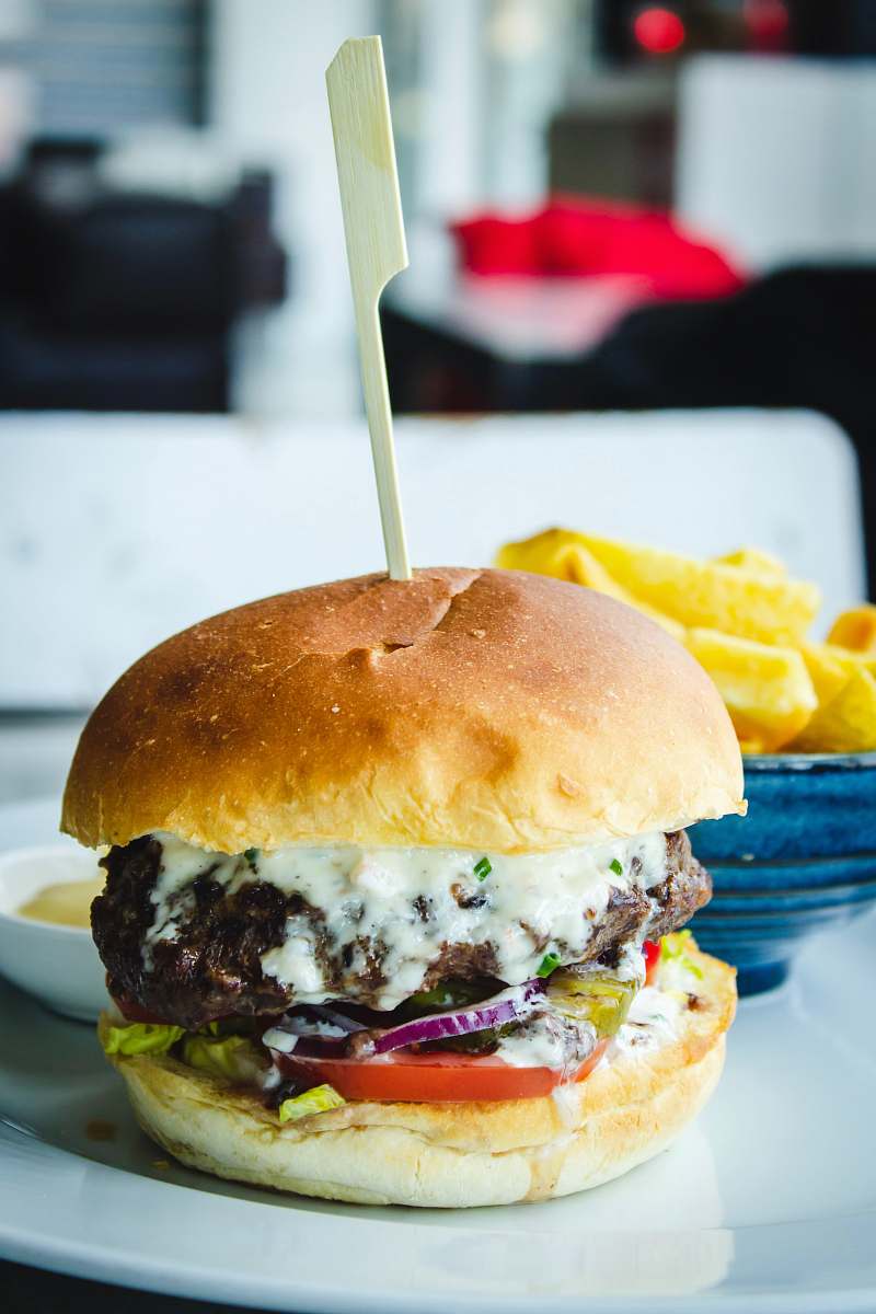 burger burger with tomato, onion, and patty country