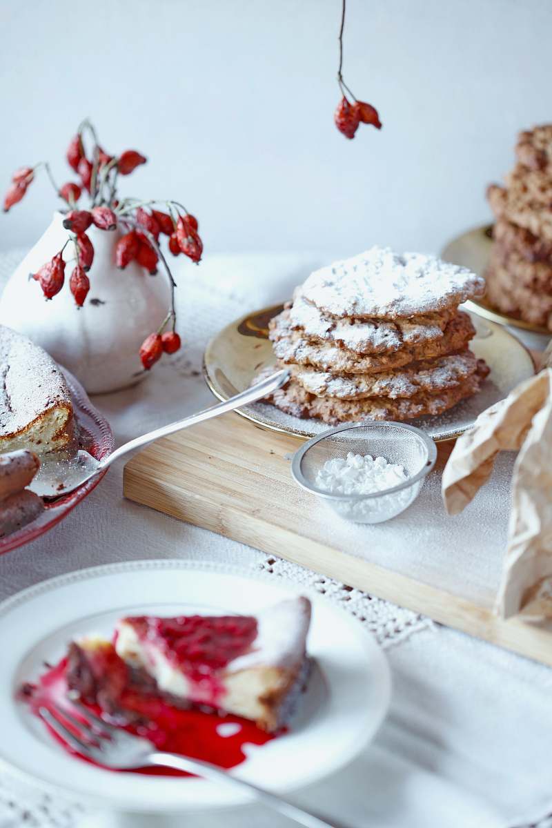 cream cake with icing on ceramic saucer dessert