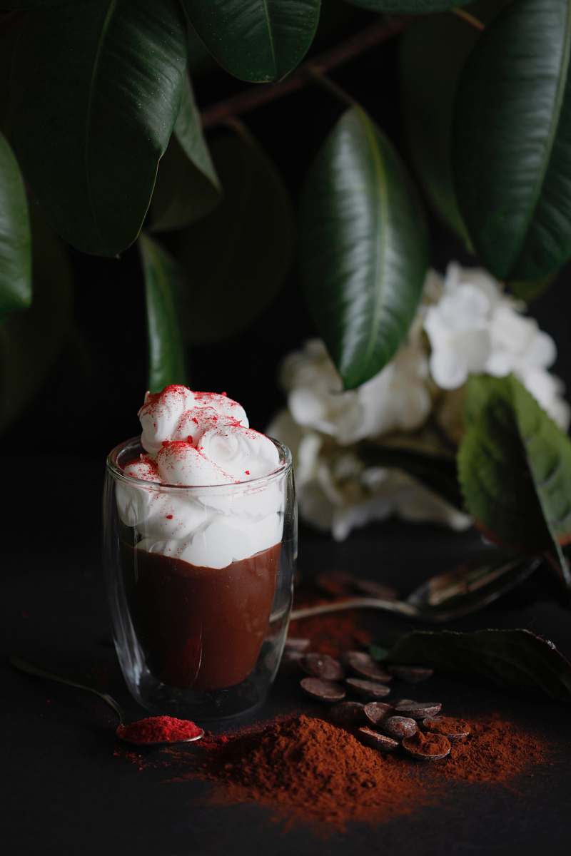 dessert chocolate drink with whipped cream topping creme