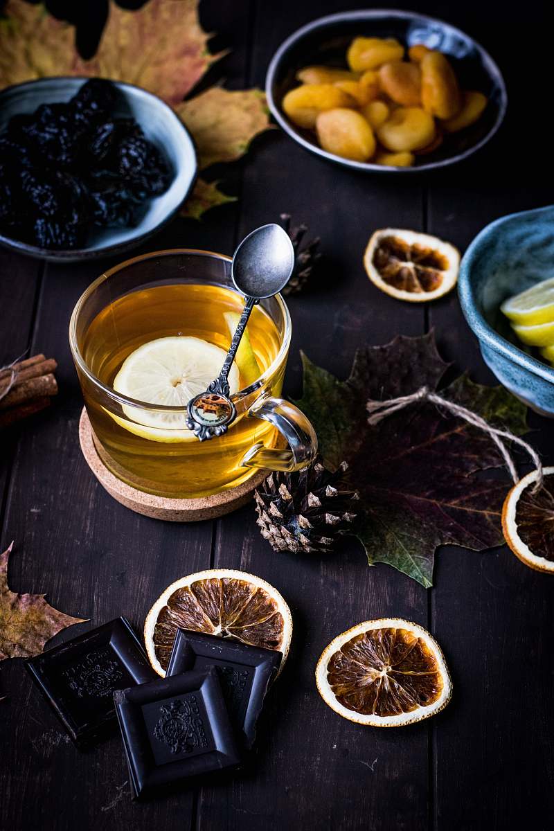 tea clear glass teacup on table drink