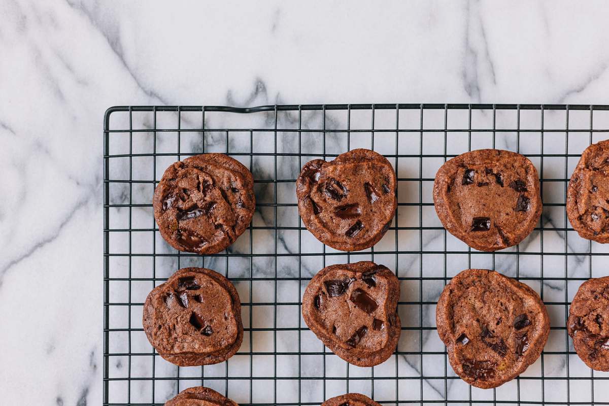 dessert closeup photo of chocolate chip cookies biscuit