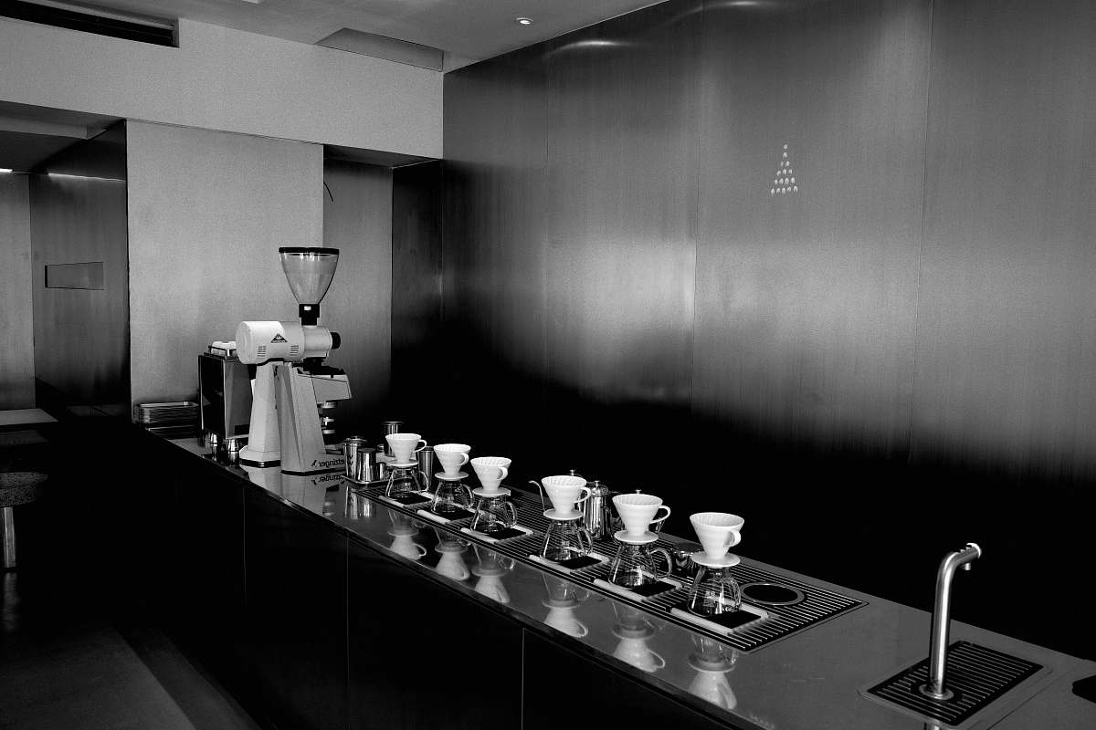black-and-white coffeemaker on table meal