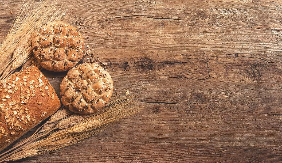 bread cookies, bread, and wheat on table grain