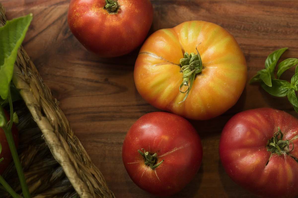 apple four red and yellow tomato fruits plant
