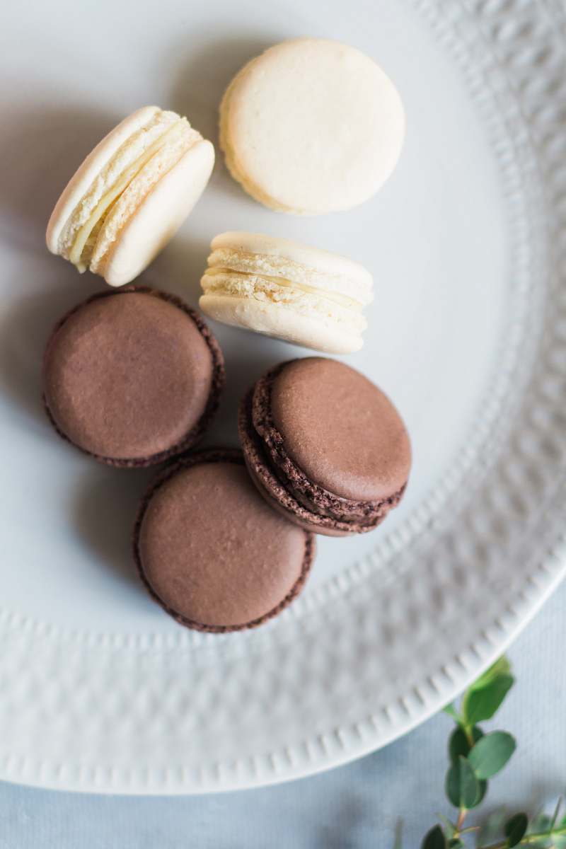 egg french macaron on plate sweets