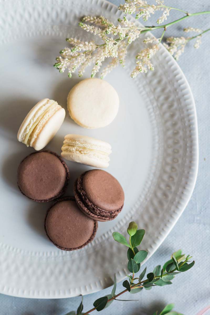 confectionery french macarons on plate sweets