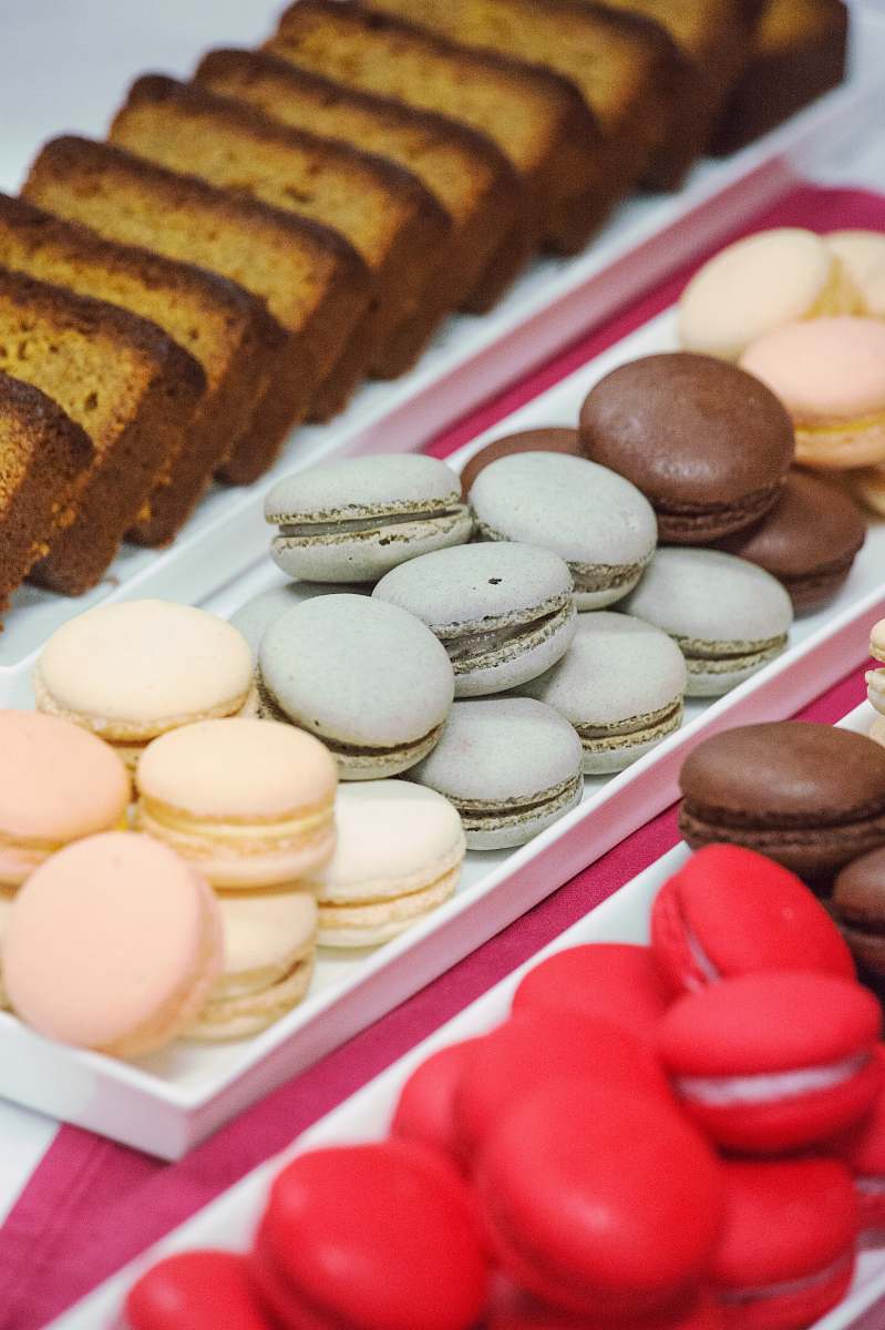 confectionery french macaroons in plate sweets