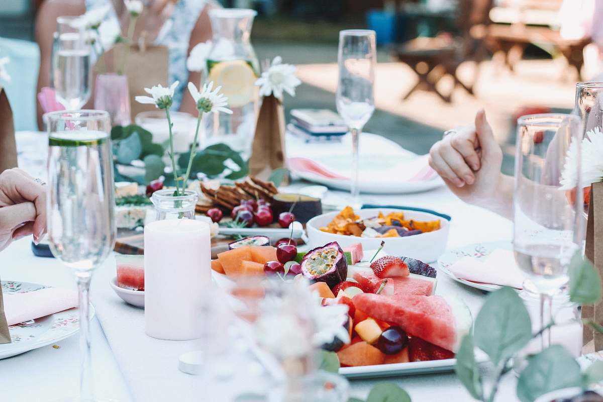 meal fruits on table glass