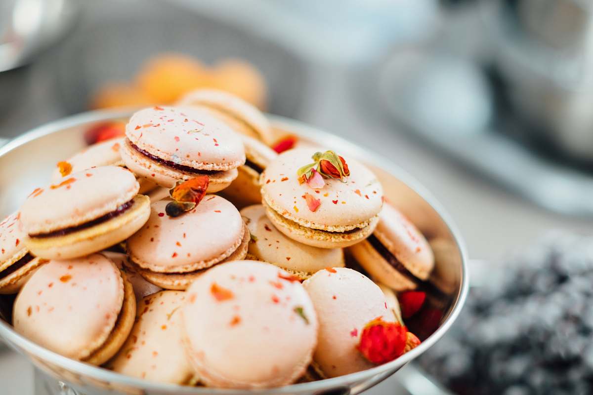 dessert macarons in white ball selective focus photography riga