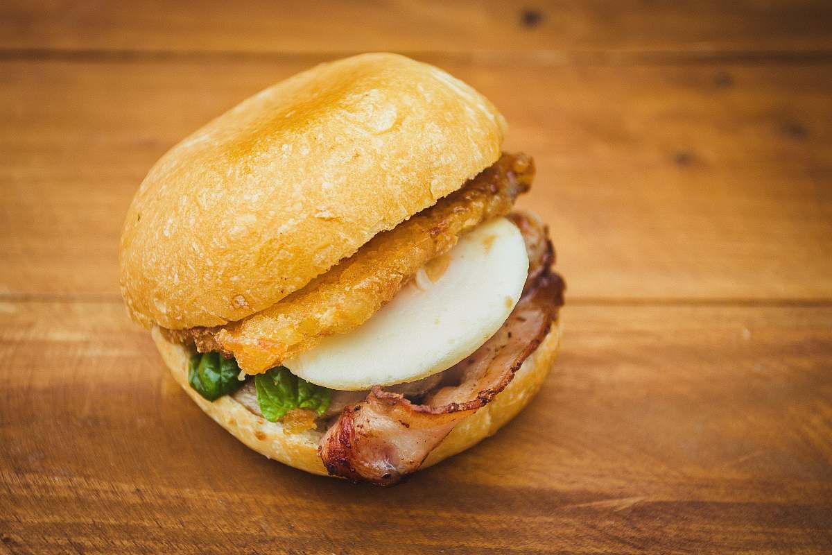 burger meat burger on floor bread