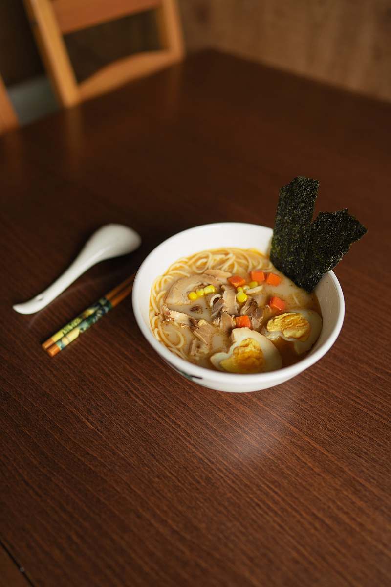 bowl noodle soup on white bowl dish