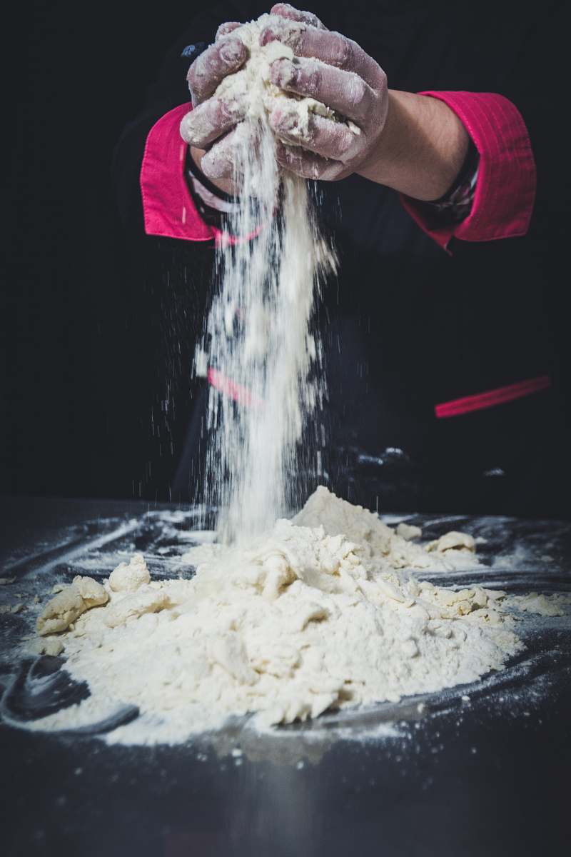 flour person mixing dough human