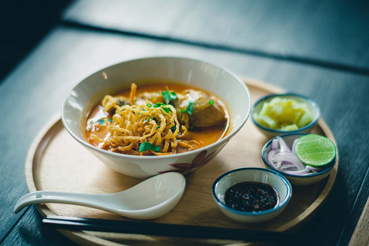 dish ramen on brown tray bowl