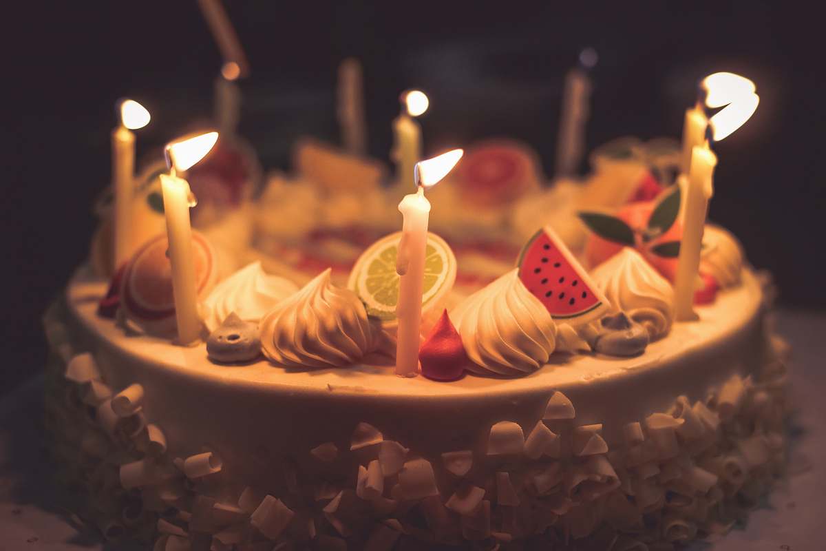 dessert round lighted cake with strawberry cake