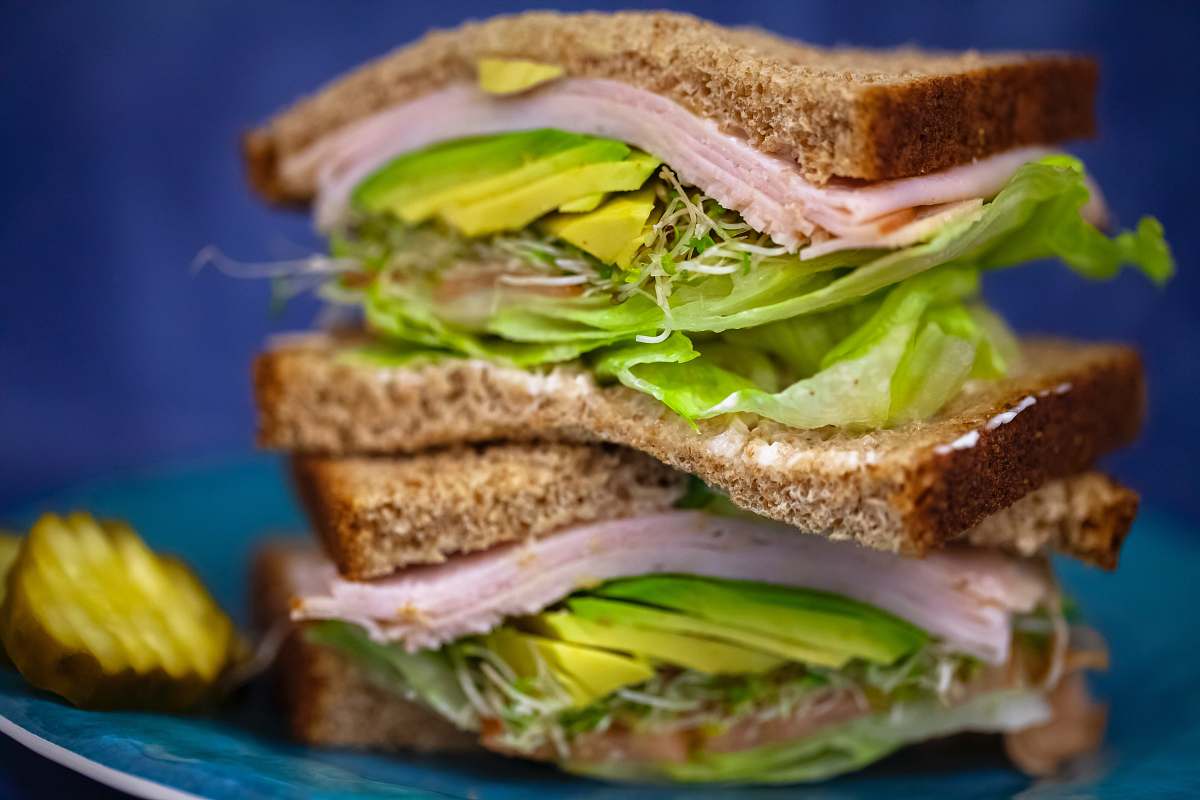 sandwich sandwich with ham and green vegetables burger
