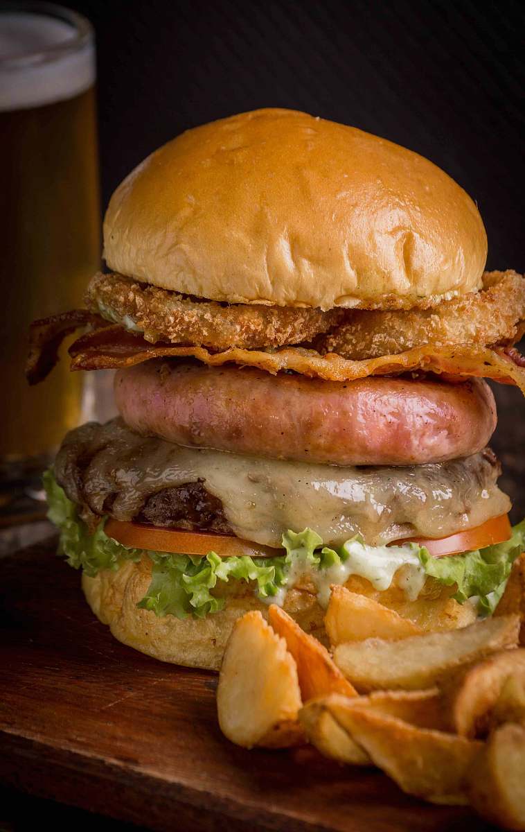burger sausage stuffed burger brown