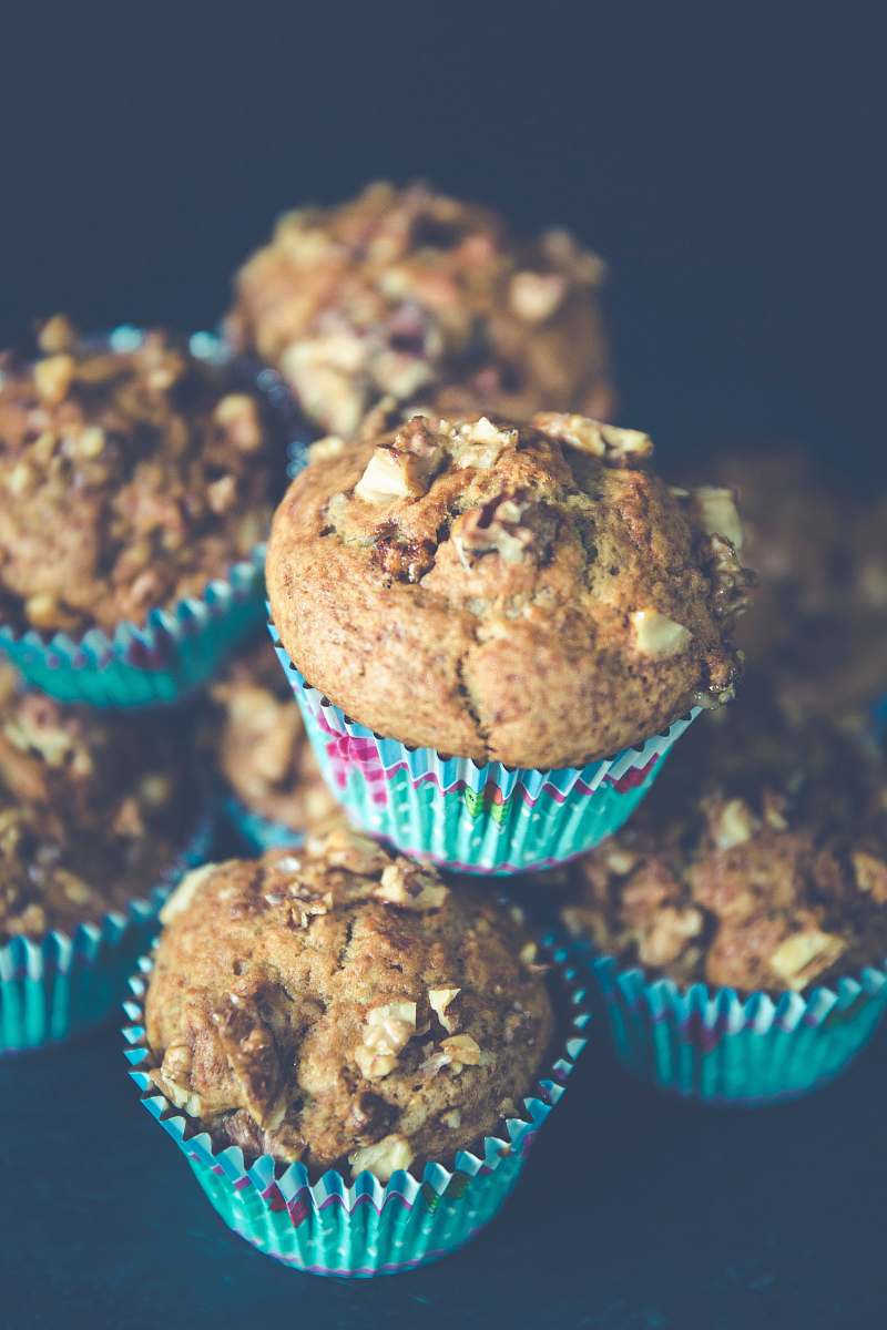 dessert selective focus photo of pile of muffins muffin