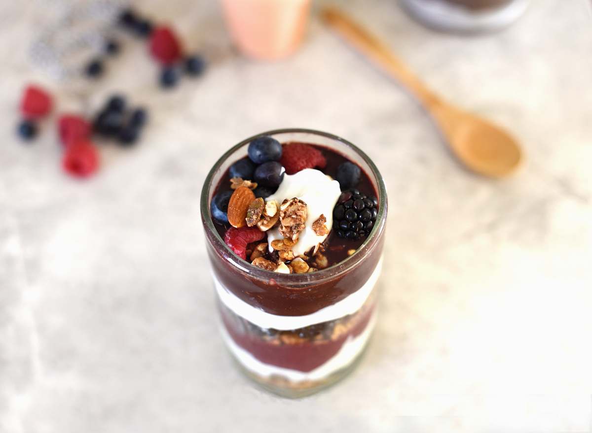 dessert selective focus photography of fruit desert on glass container cup