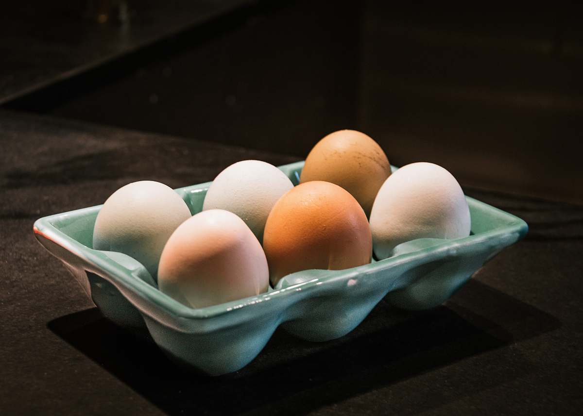 egg six white and brown eggs bowl