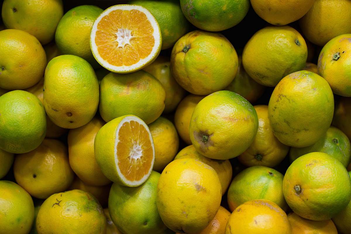 fruit sliced green lemons orange