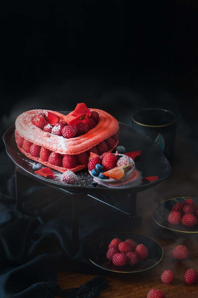 plant strawberry cake on tray raspberry