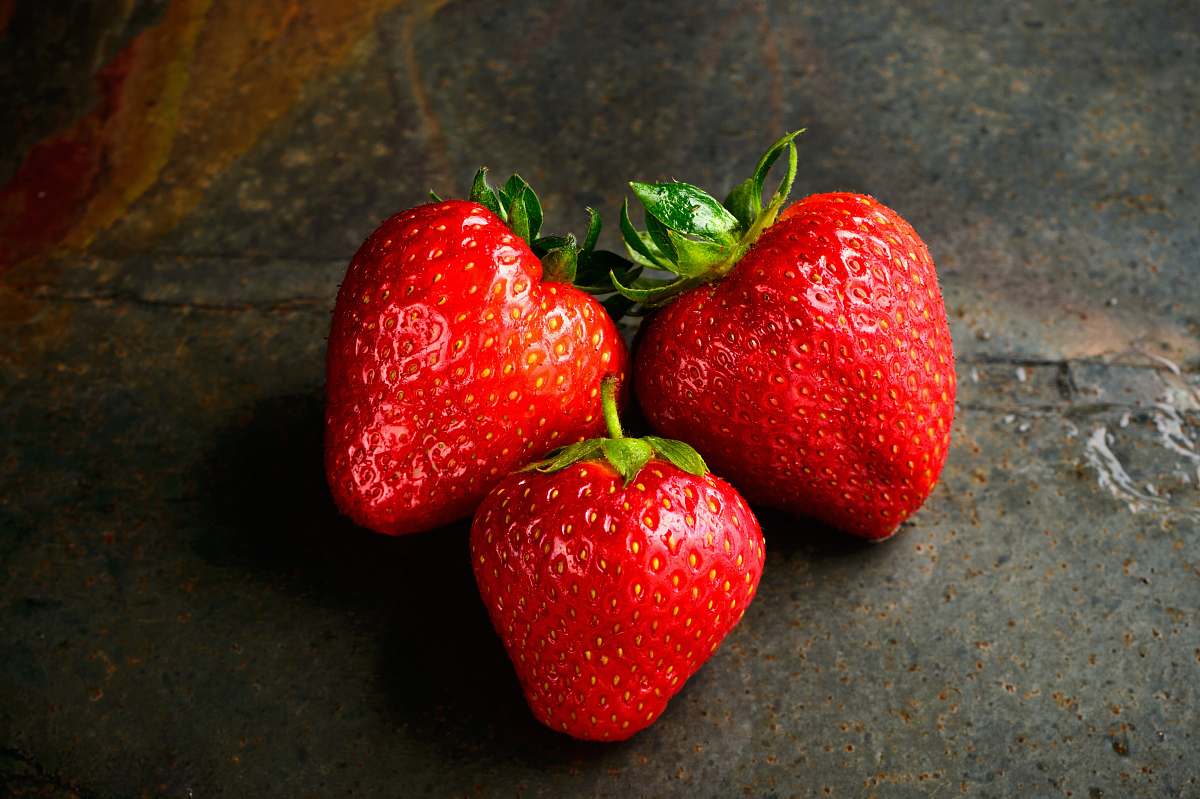 fruit three red strawberries strawberry