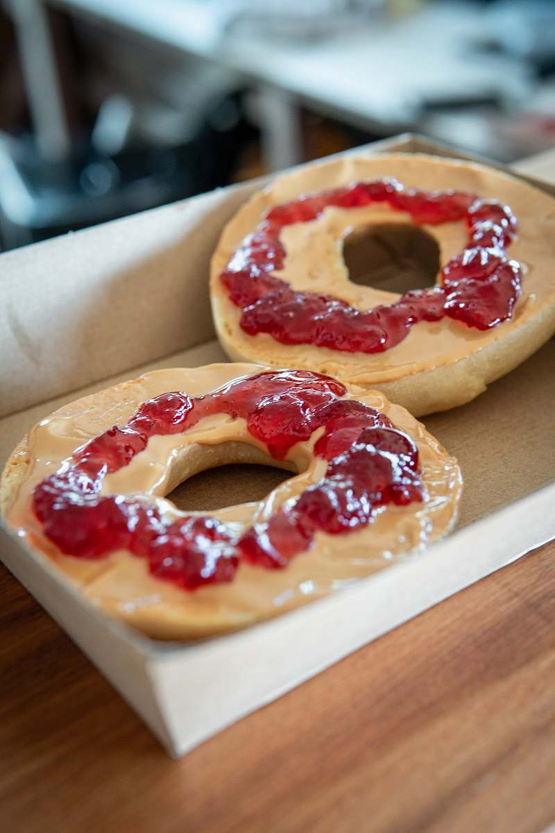 bread two bread with sauce in box bagel
