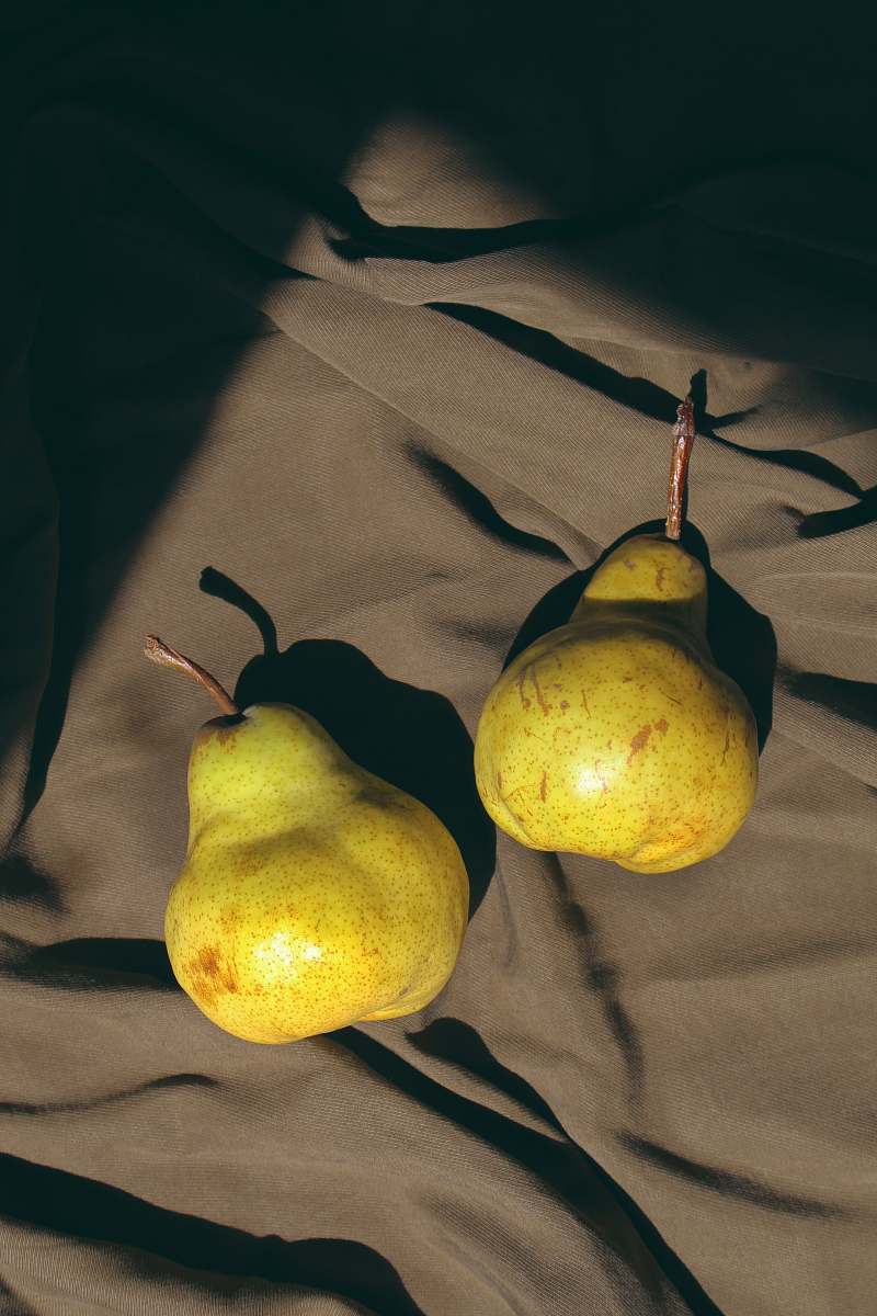 fruit two peace fruits on fabric pear