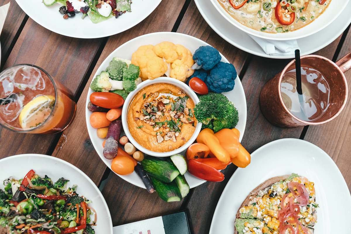 meal vegetable platter with dressing dish