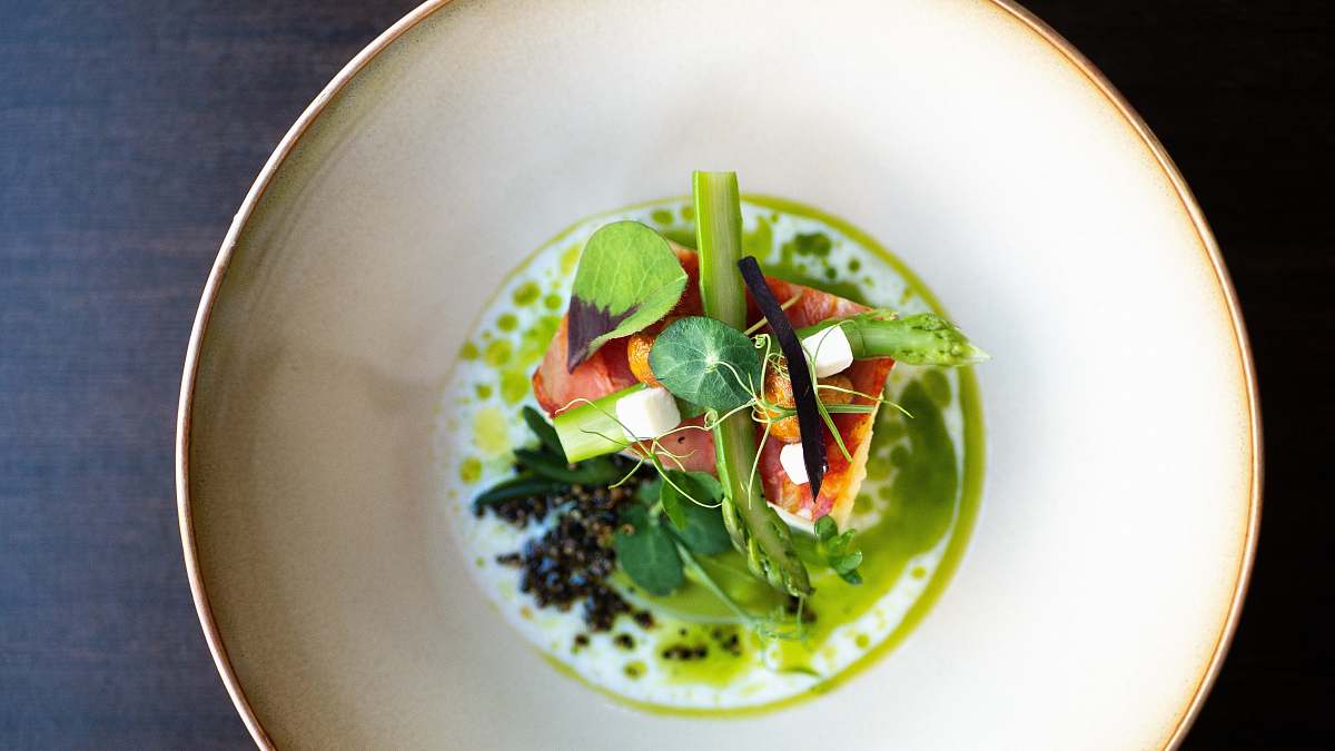 plate vegetable salad with cream dish