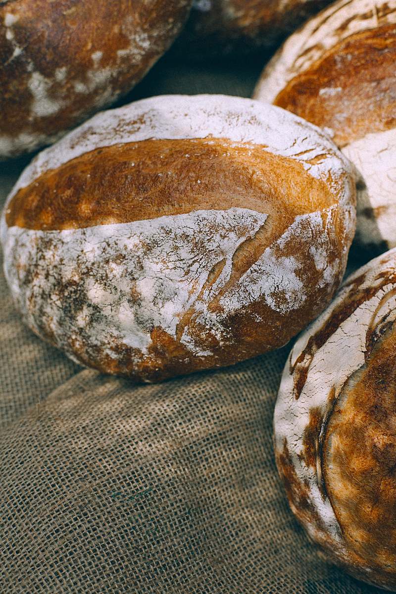 bread view of baked bread on jute bun