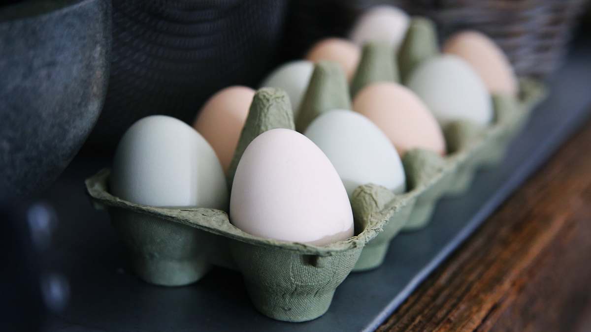 egg white and beige eggs on tray eggs