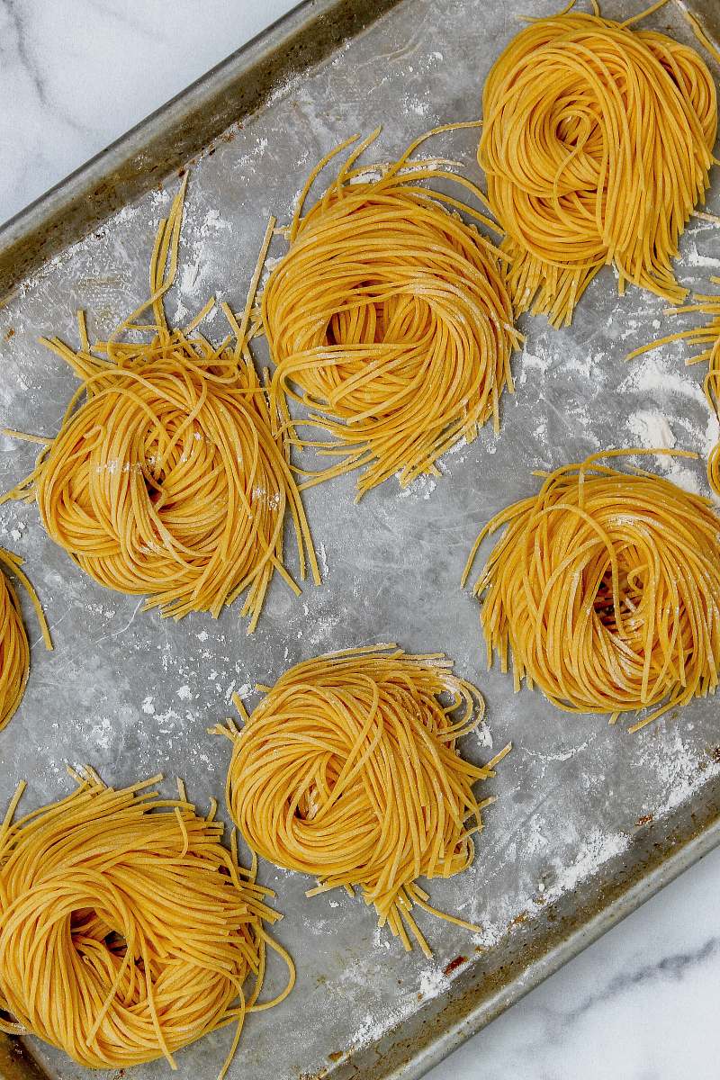 pasta yellow noodles in tray noodle