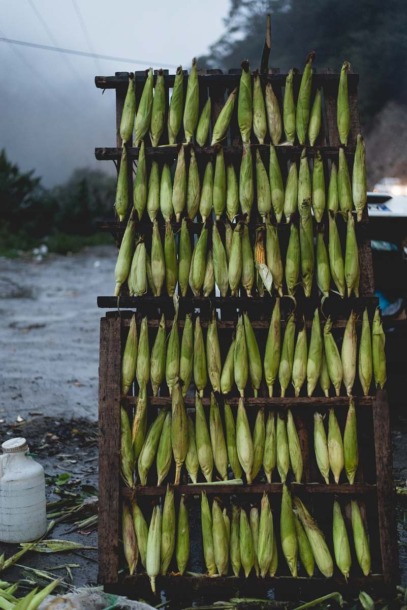 food corns on wooden shelf banana