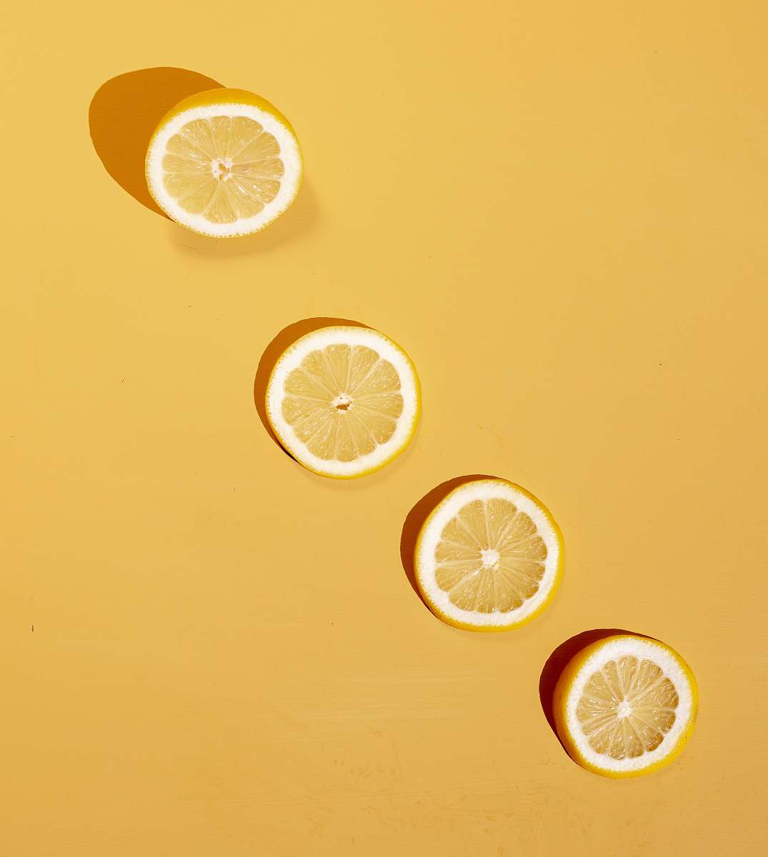 plant four slice of lemon fruit citrus fruit