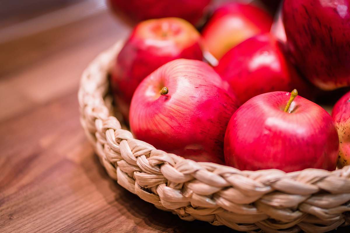 food red apples in brown wicker baskets apple