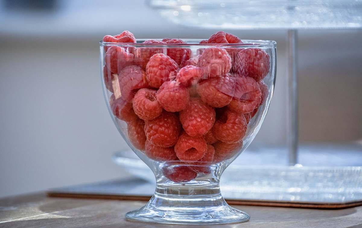 plant red raspberries on clear glass jar raspberry