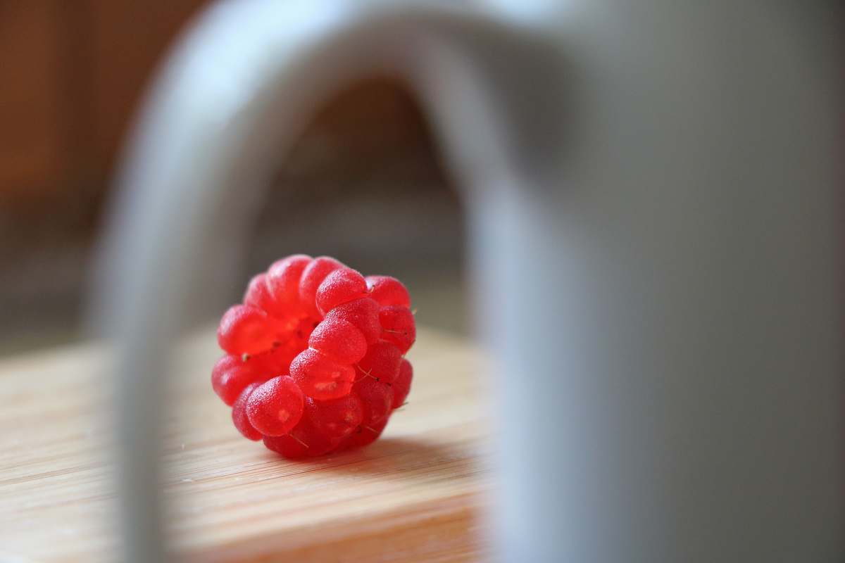 raspberry macro photography of red berry on wooden table fruit