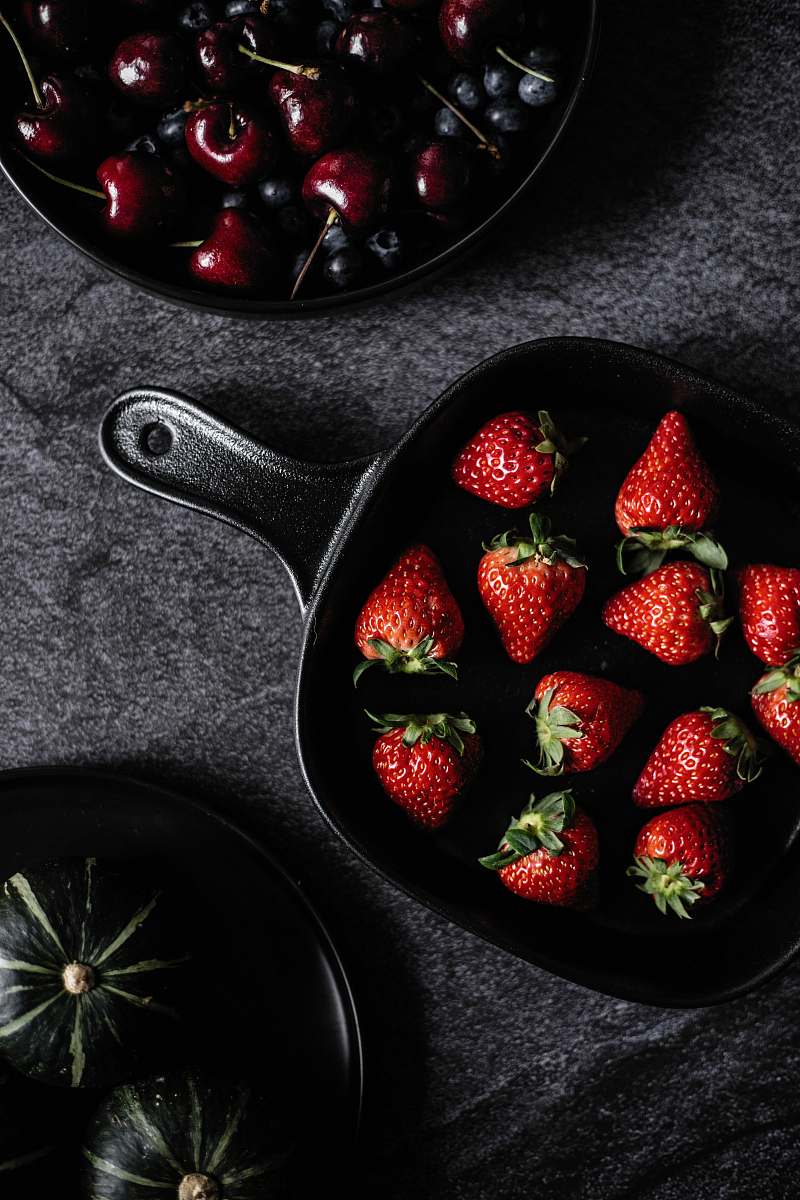 fruit strawberries on frying pan strawberry