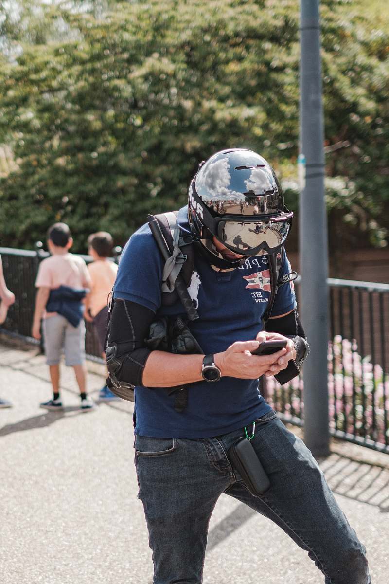 clothing man wearing black pants helmet