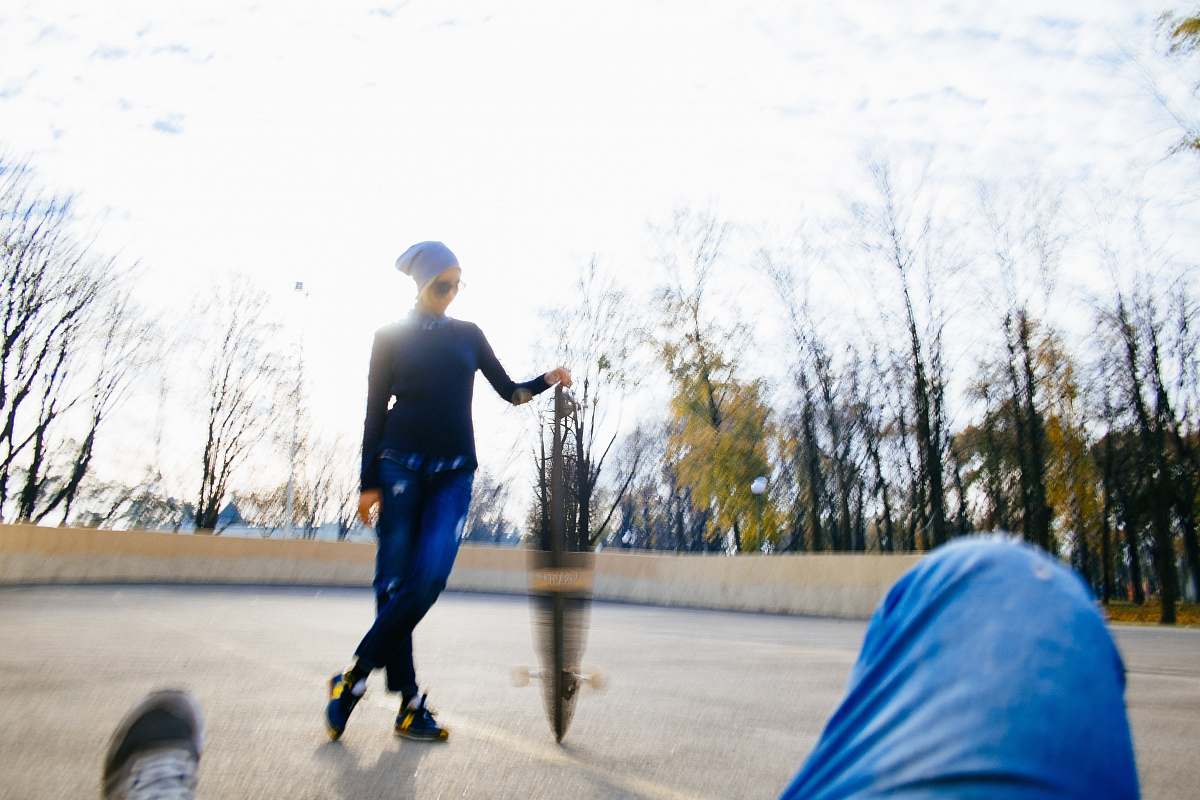 human woman wearing blue pants person