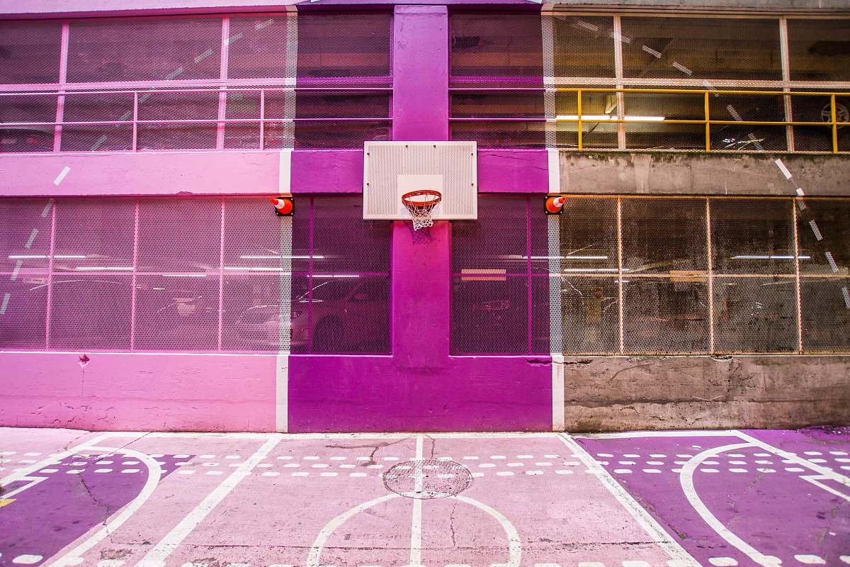 Purple Purple And White Basketball Court Background Image Free Photo