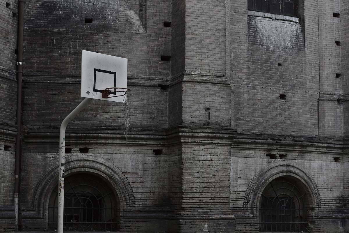 grey white basketball hoop sport