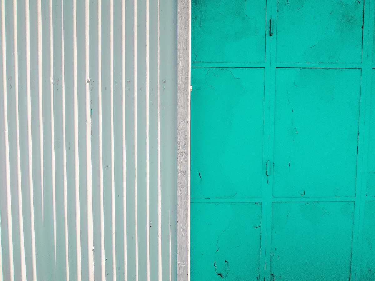downtown teal painted wall blue