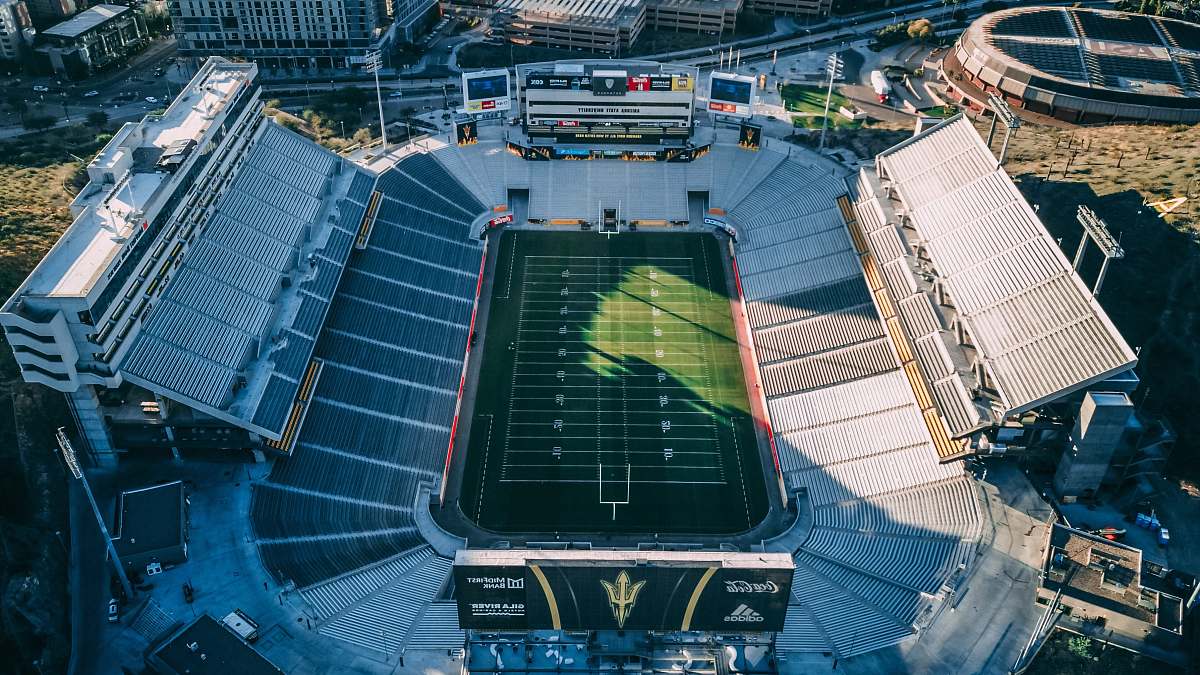 stadium aerial photography of football field building