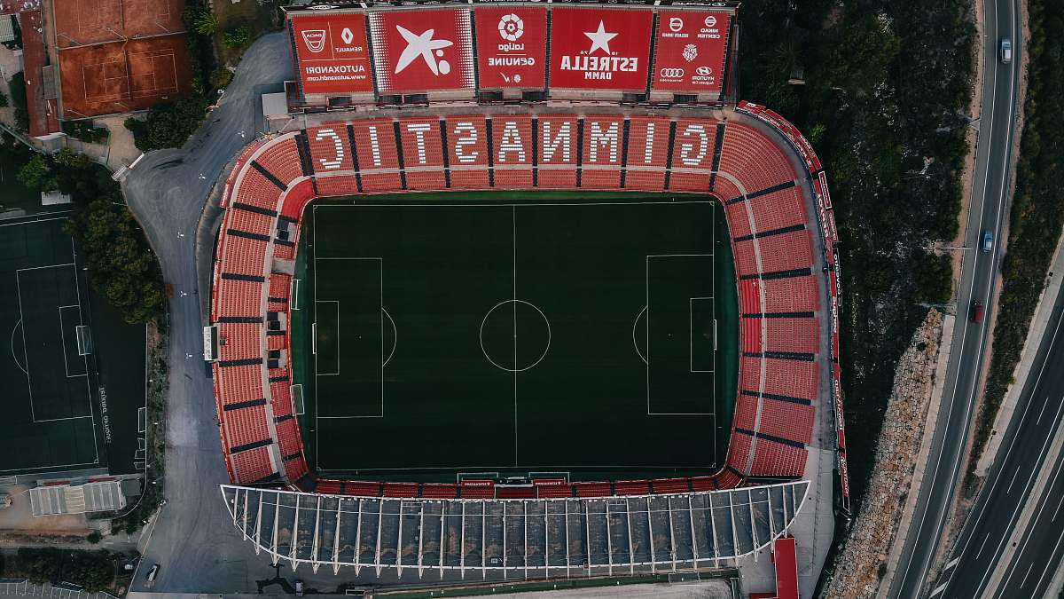 stadium aerial photography of football stadium building