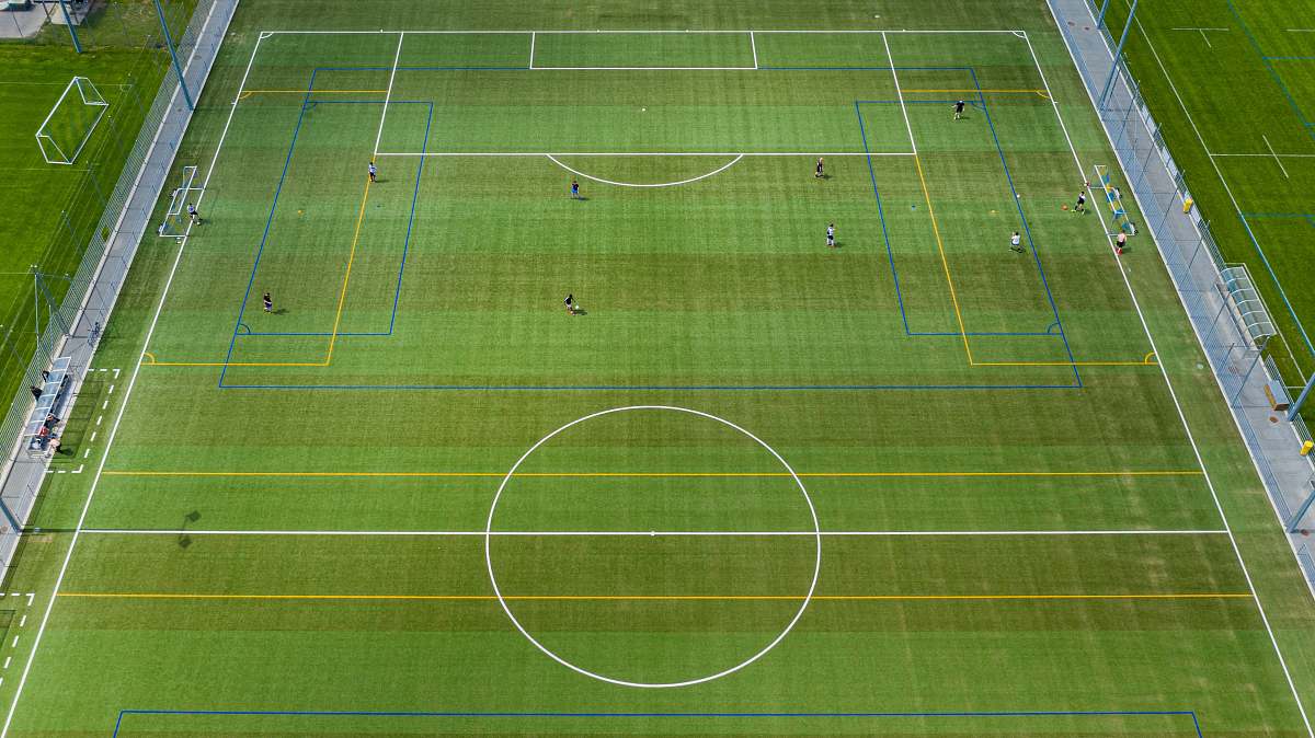 football aerial photography of soccer field green