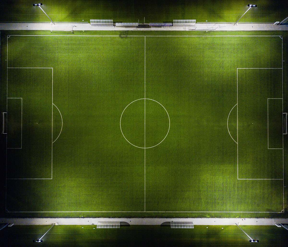 green aerial view of football field building