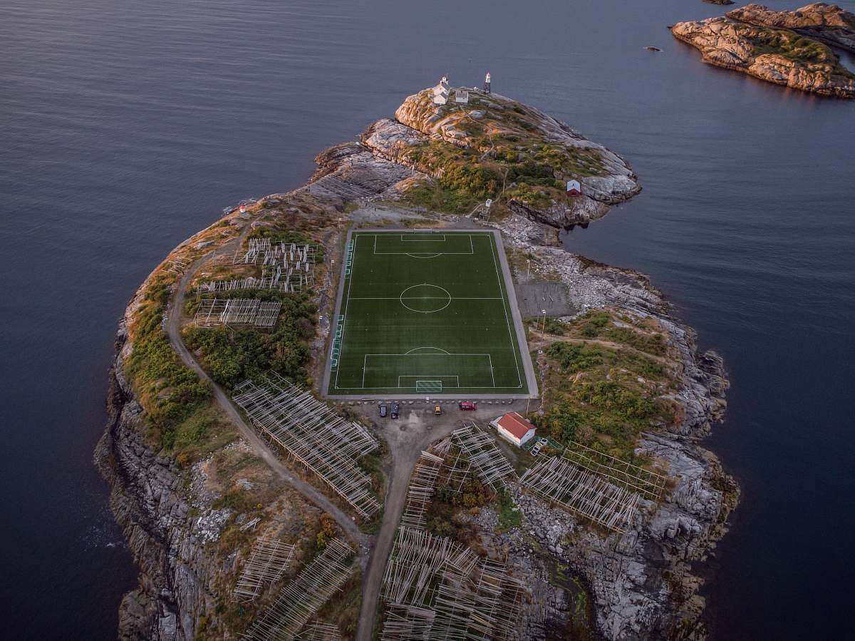 building football field on islet football field